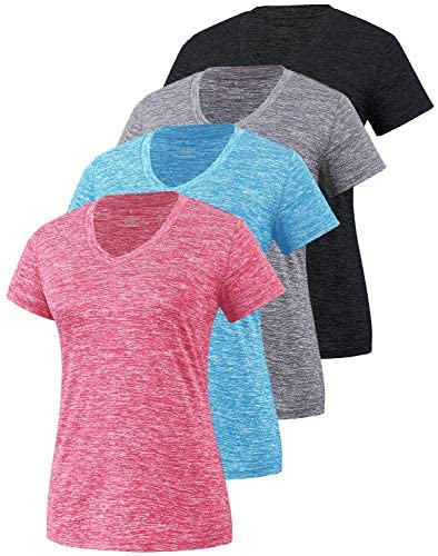 Xelky 3-4 Pack Women's Dry Fit Tshirt Short Sleeve Moisture Wicking Athletic Shirts Sport Activewear Tee V Neck Workout Top