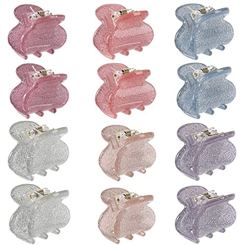 Claw Hair Clips No-slip Grip - 12PCS Mini Size Jaw Hair Clips for Women Girls Thick Hair Claw Clips Clamps Hair Barrette Jaw Clamp (Sequins)
