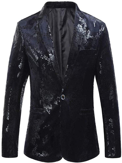 Men's Handsome Fashion Printed Flower Blazer Business Casual Breasted One Button Coat