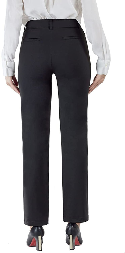 Womens Dress Pants Straight Leg Stretch Work Pants Casual Yoga Pants with Zipper Pockets