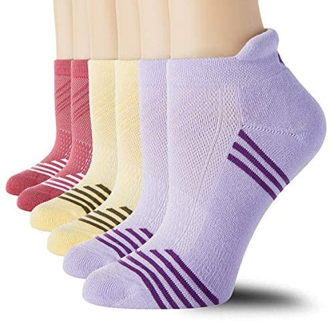 CelerSport 6 Pack Women's Low Cut Athletic Ankle Socks with tab Running Socks Cushioned
