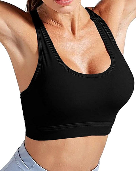 Womens High Impact Sports Bras with Pockets Racerback Crop Tank Tops Athletic Gym Workout Running Bra