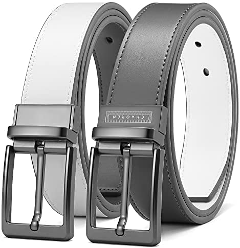 Reversible Belts for Men, CHAOREN Leather Jeans Belt 1 3/8" Black & Brown, Adjustable Trim to Fit
