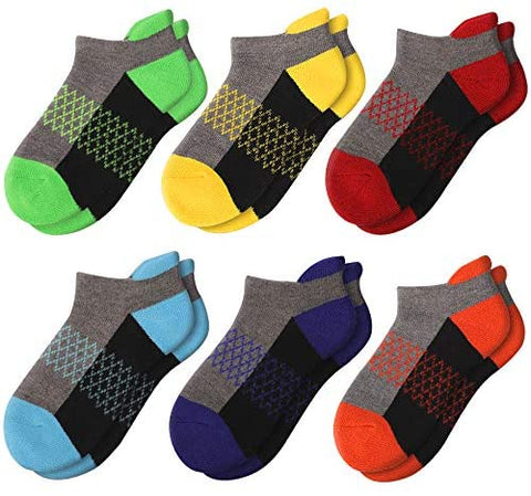 Boys Socks 6 Pairs Ankle Athletic Sock Half Cushioned Low Cut Socks for Toddler Little Big Kids