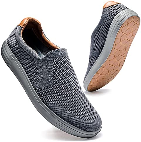 konhill Men's Slip on Fashion Sneaker - Classic Breathable Knit Loafers Skate Shoes