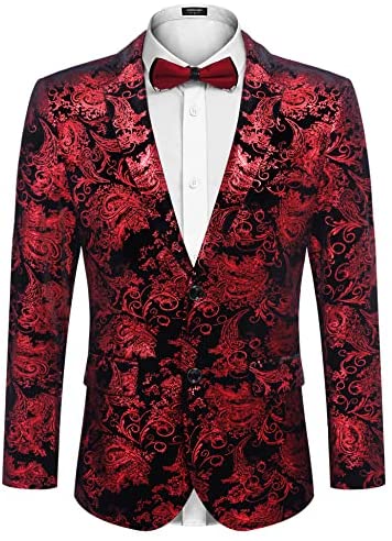 Men Luxury Paisley Floral Suit Jacket Blazer Wedding Prom Party Tuxedo