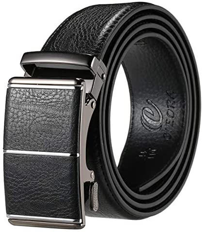 CIEORA Men's Dress Belt Genuine Leather Ratchet with Automatic Buckle,Trim to Fit