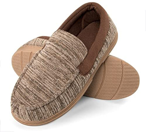 mysoft Men's House Slippers Memory Foam Classic Moccasin Slip on Shoes Anti-Slip Sole Indoor Outdoor