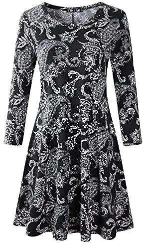 Luckco Women's Scoop Neck 3/4 Sleeve Floral Flare Casual Swing T-Shirt Dress