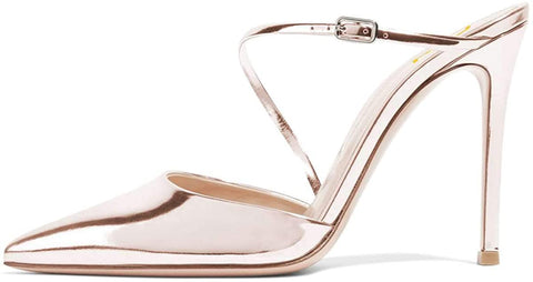 Women Chic Pointy Toe Mules Stiletto High Heels Sandals Strappy Slide Dress Party Wedding Shoes with Buckle Size 4-15 US