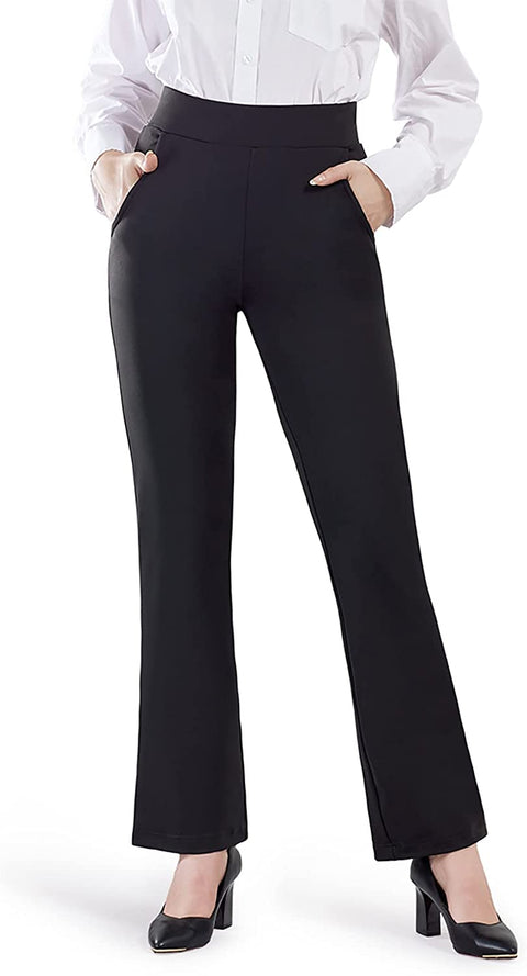 Yoga Dress Pants for Women Bootcut Stretch Work Pants Pull-on Bootleg Pants with Pockets