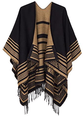 Women's Printed Tassel Open front Poncho Cape Wrap Shawl