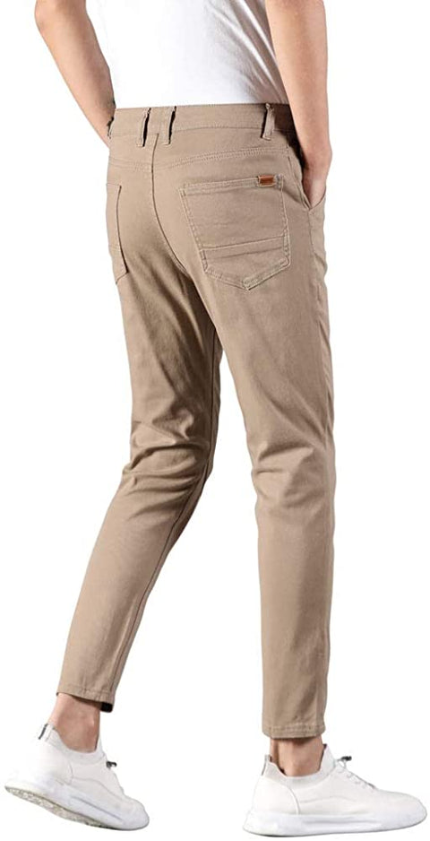 Men's Slim Fit Khaki Pants Stretch Cropped Chino Skinny Pants