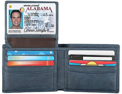 RFID Blocking Cowhide Leather Bifold Wallet for Men with 2 ID Windows