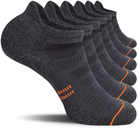 CelerSport 6 Pack Men's Running Ankle Socks with Cushion, Low Cut Athletic Sport Tab Socks