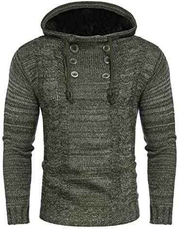 Men's Knitted Hoodies Pullover Casual Long Sleeve Turtleneck Sweaters