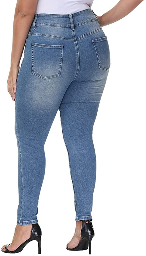 Plus Size Jeans Women Skinny High Waist Stretch Ripped Distressed Jeans Capris for Business Casual Work