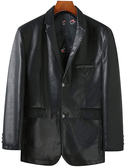 Men's Classic Slim Fit Leather Blazer Fashion Notched Lapel PU Leather Jacket