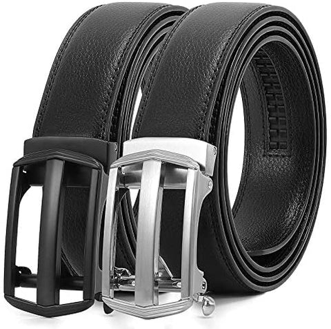 Men's Ratchet Belt for Dress 2Pack Slid Leather Belt with Automatic Click Buckle
