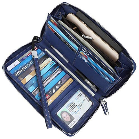 Lavemi Women's RFID Blocking Leather Zip Around Wallet Large Phone Holder Clutch Travel Purse Wristlet