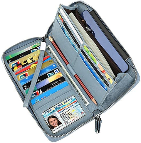 Lavemi Women's RFID Blocking Leather Zip Around Wallet Large Phone Holder Clutch Travel Purse Wristlet