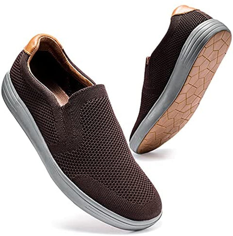 konhill Men's Slip on Fashion Sneaker - Classic Breathable Knit Loafers Skate Shoes