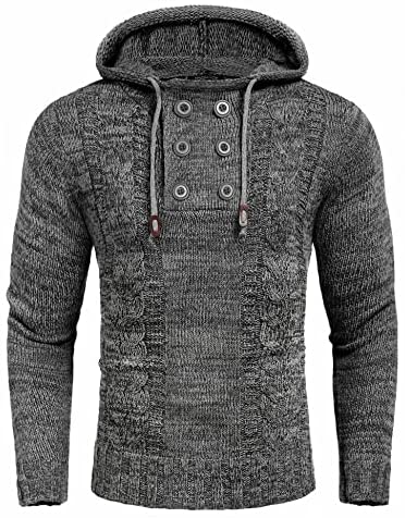Men's Knitted Hoodies Pullover Casual Long Sleeve Turtleneck Sweaters