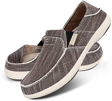Slip On Shoes for Men, Plantar Fasciitis Canvas Loafer Shoes with Arch Support, Orthopedic Casual Non Slip Shoes with Rubber Sole