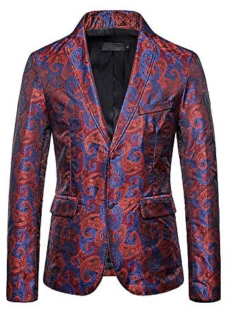 Men's Business Casual Breasted Two Button Coat Stylish Long Sleeve Printed Lapel Blazer