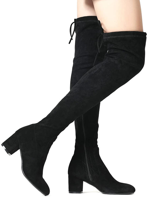 Tale Women's Chunky Heel Back Zipper Sexy Pointed Toe Over The Knee Thigh High Boots