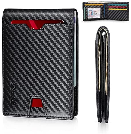 Zitahli Slim Wallet for Men with Bill Pocket, RFID Mens Wallet Front Pocket Wallet Bifold Leather Minimalist Credit Card Holder for Men with Gift Box and ID Window