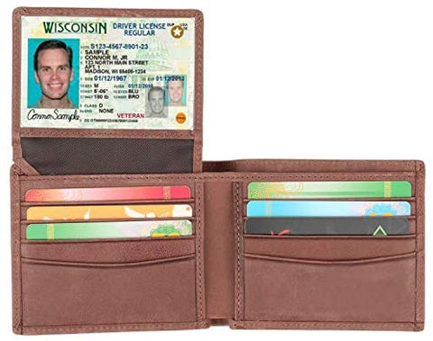 RFID Blocking Cowhide Leather Bifold Wallet for Men with 2 ID Windows