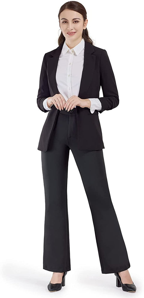 Dress Pants for Women Bootcut Stretch Work Pants Belt-Loop Bootleg Yoga Pants with Pockets