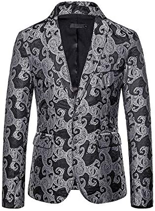 Men's Business Casual Breasted Two Button Coat Stylish Long Sleeve Printed Lapel Blazer