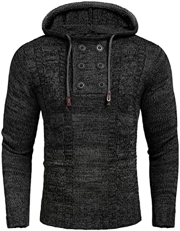 Men's Knitted Hoodies Pullover Casual Long Sleeve Turtleneck Sweaters