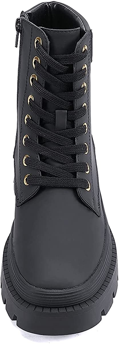 EETTARO Women's Lace Up Ankle Boots Low Heel Military Combat Booties Ladies Mid Calf Work Shoes