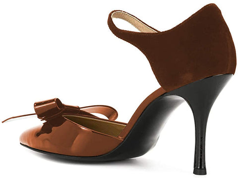 FSJ Women Close Pointed Toe Pumps Bow Ankle Strap Middle High Stiletto Heels Shoes