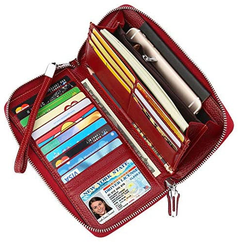 Lavemi Women's RFID Blocking Leather Zip Around Wallet Large Phone Holder Clutch Travel Purse Wristlet