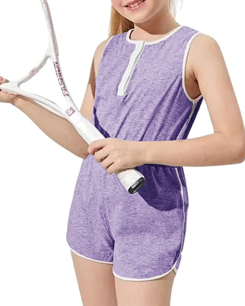 Girls Kids Casual Sleeveless Shorts Jumpsuit Crewneck Henley Solid Loose Fit Cute One Piece Rompers Outfits