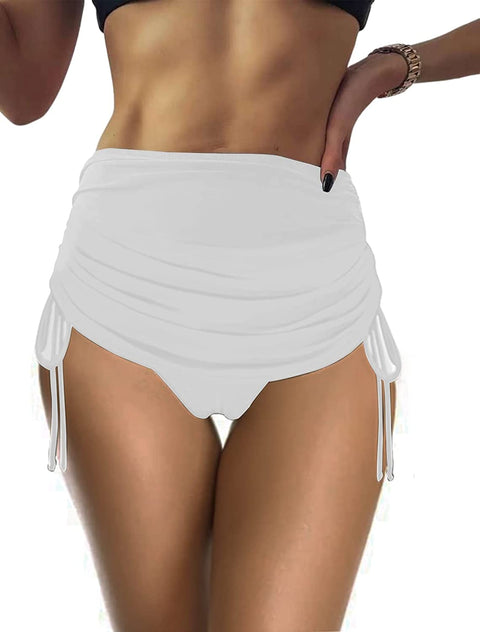 Zwurew Women's Swimdress Drawstring Ruched Swim Skirt Side Pull Tie Swimsuit Bottom