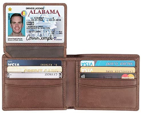 RFID Blocking Cowhide Leather Bifold Wallet for Men with 2 ID Windows
