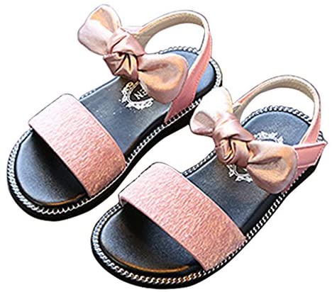 UNI Angel Summer Girls Open Toe Flats Bow Strap Sandals(Toddler/Little Kid/Big Kid)