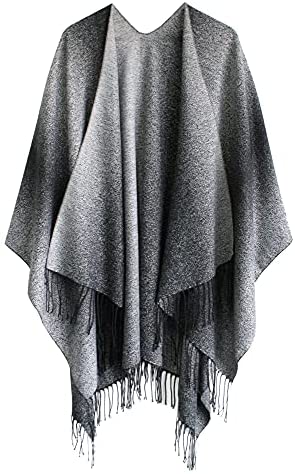Women's Printed Tassel Open front Poncho Cape Wrap Shawl