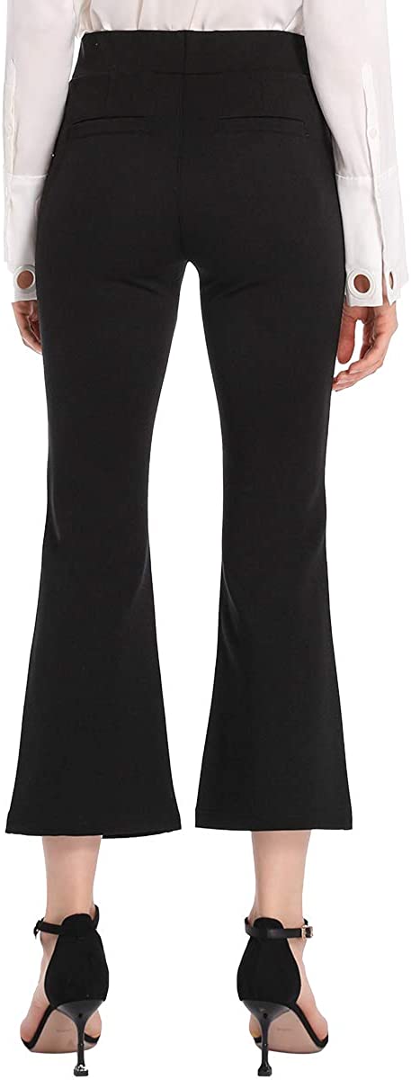 Ginasy Womens Flare Dress Pants Business Casual Crop Work Capris Stretch High Waisted Elastic Pull On Office Trousers