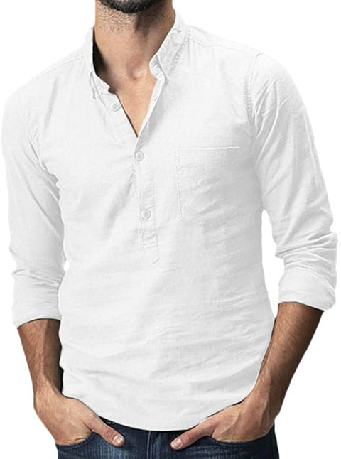 Men's Long Sleeve Henley Shirt Cotton Linen Loose Casual Hippie Tee Lightweight Summer Solid Beach Yoga Tops