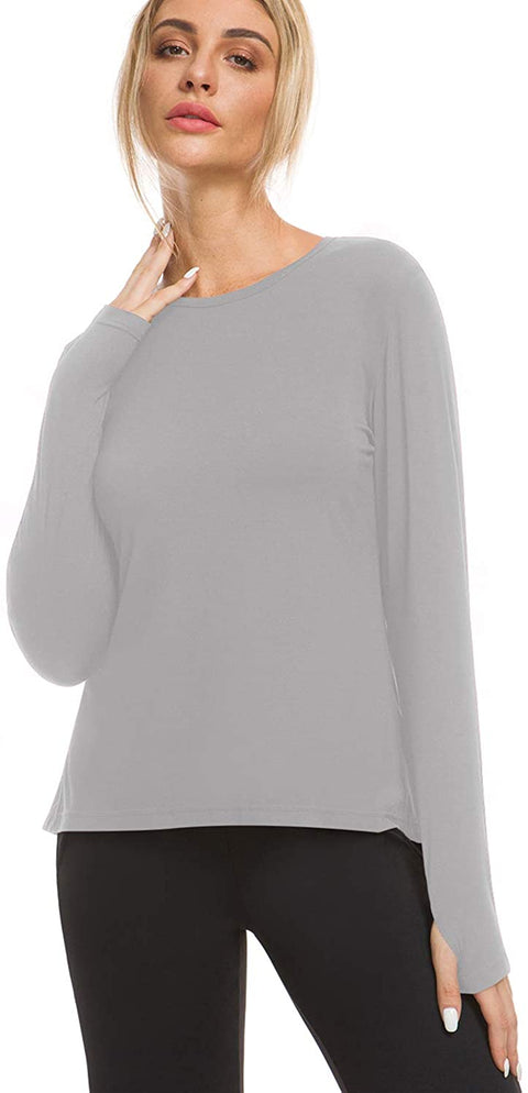 Women’s Long Sleeve Yoga Tops Mesh Open Back Workout Shirts Thumb Hole T Shirt