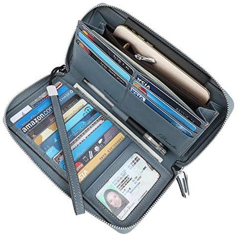 Lavemi Women's RFID Blocking Leather Zip Around Wallet Large Phone Holder Clutch Travel Purse Wristlet