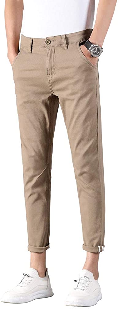 Men's Slim Fit Khaki Pants Stretch Cropped Chino Skinny Pants