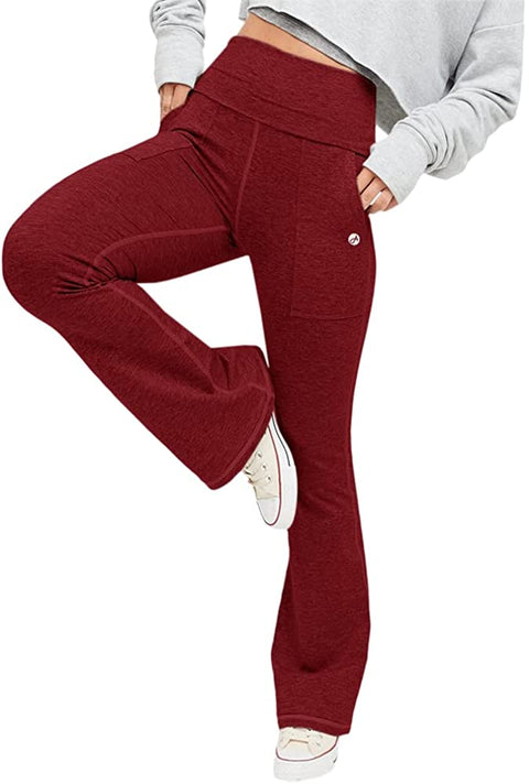 Womens Flare Yoga Pants High Waisted Foldover Workout Leggings with Pockets