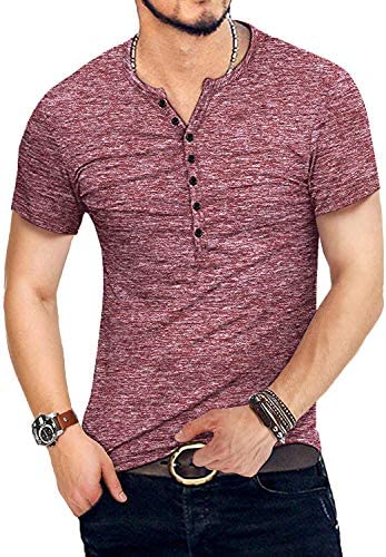 Mens Casual Slim Fit Basic Henley Short/Long Sleeve Fashion T-Shirt